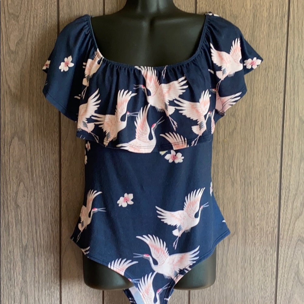 A’gaci off the shoulder bodysuit crane design